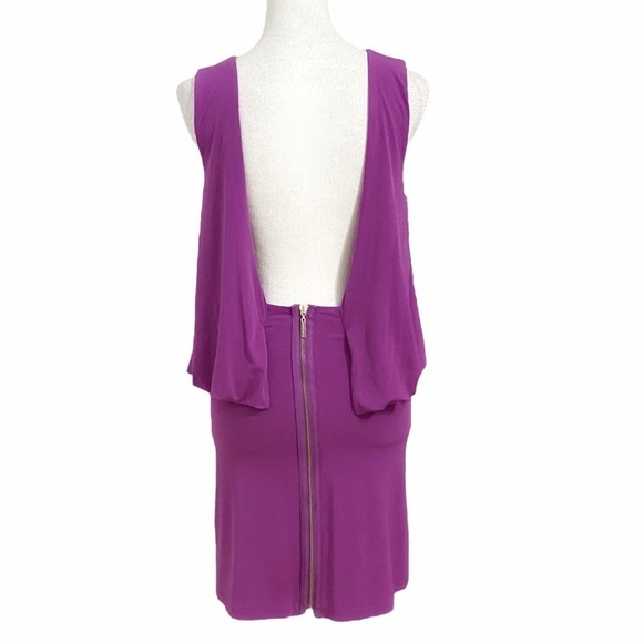 MARCIANO PURPLE SLEEVELESS DRAPE SHIFT MINI COCKTAIL DRESS - S - Picture 3 of 9